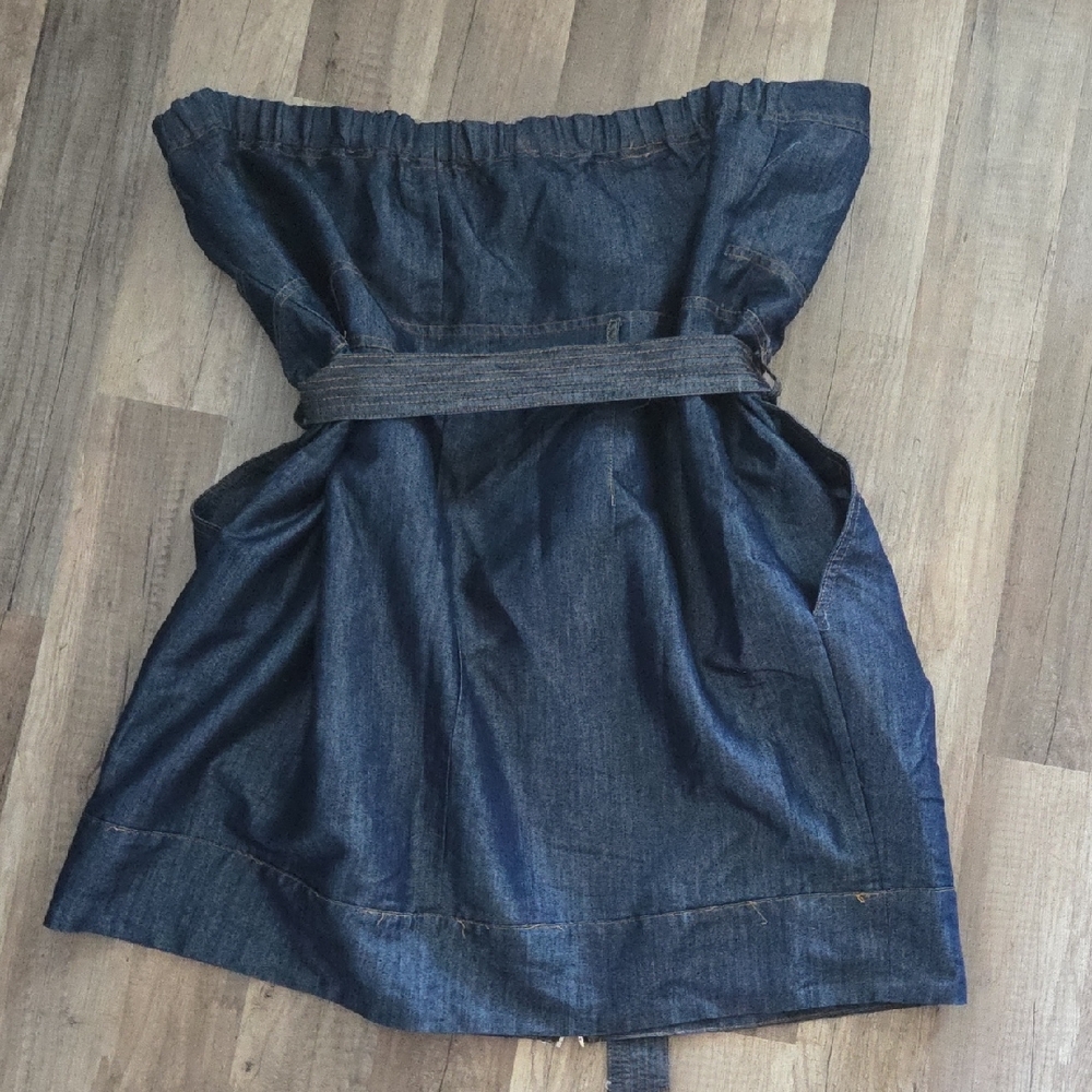 Roommates Dark Blue Denim Strapless Dress with Waist Tie - Picture 3 of 3